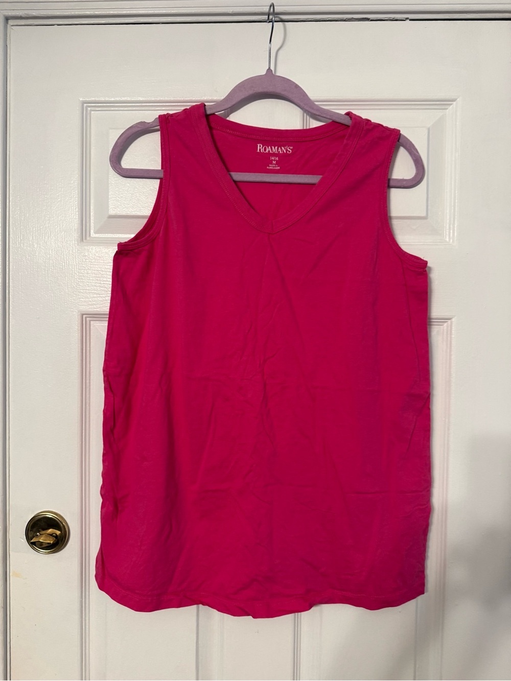 Roaman's Sleeveless V-Neck Tank Top - Fuchsia Pink